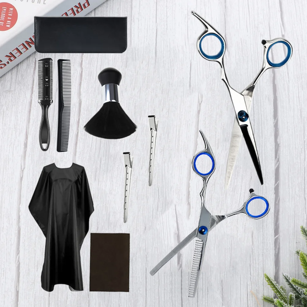 Hair Cutting Professional Thinning and Shears Hairdressing Combs Hair Clips Barber Cape Hair Brush and 10PCS/ PACK