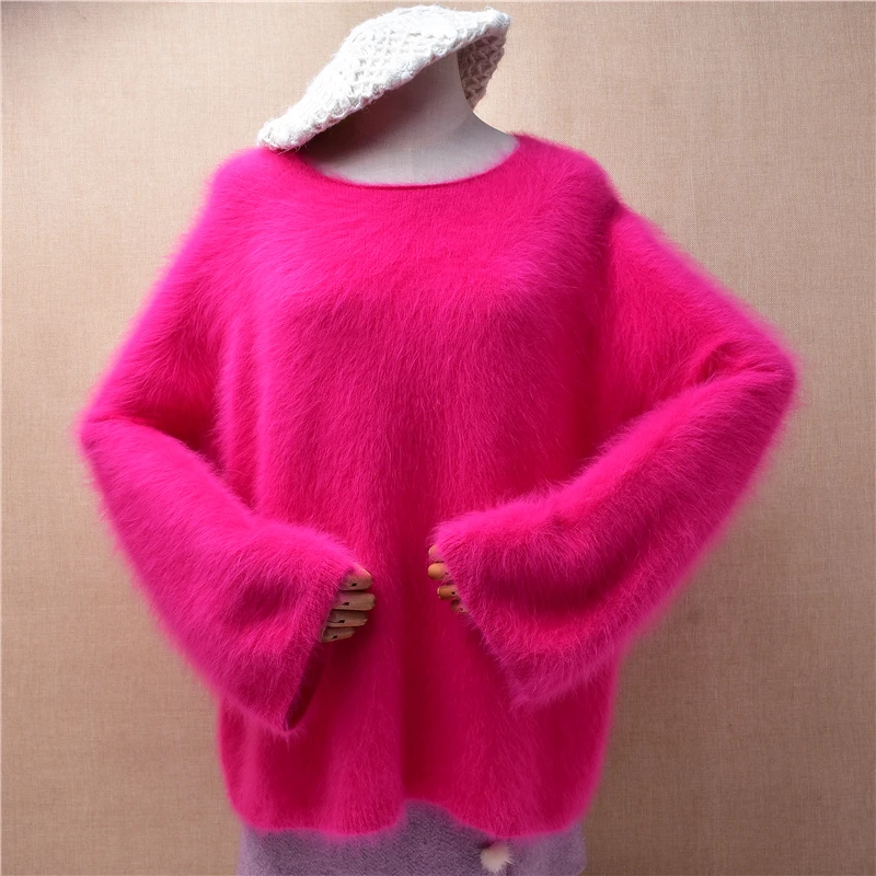 Женская осенне-зимняя одежда свободный пуловер из розового волосатого норкового
