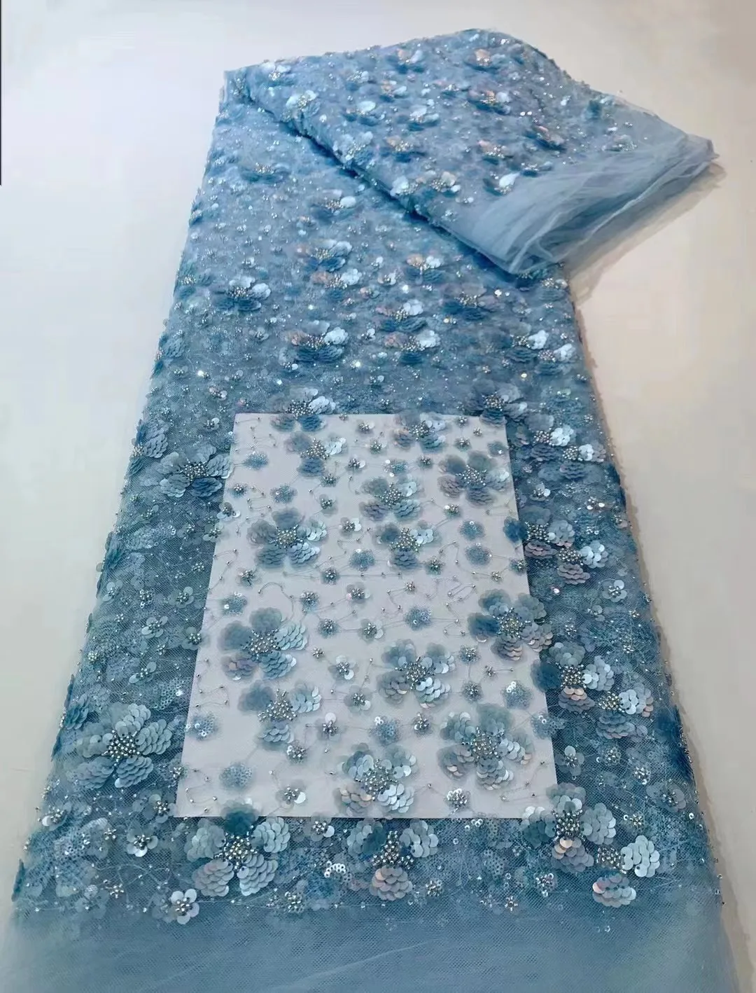 

Sky Blue Luxury High Quality African Embroidery Groom Lace Fabric Nigerian Sequins Lace Fabric For Wedding Party Extra 5% off