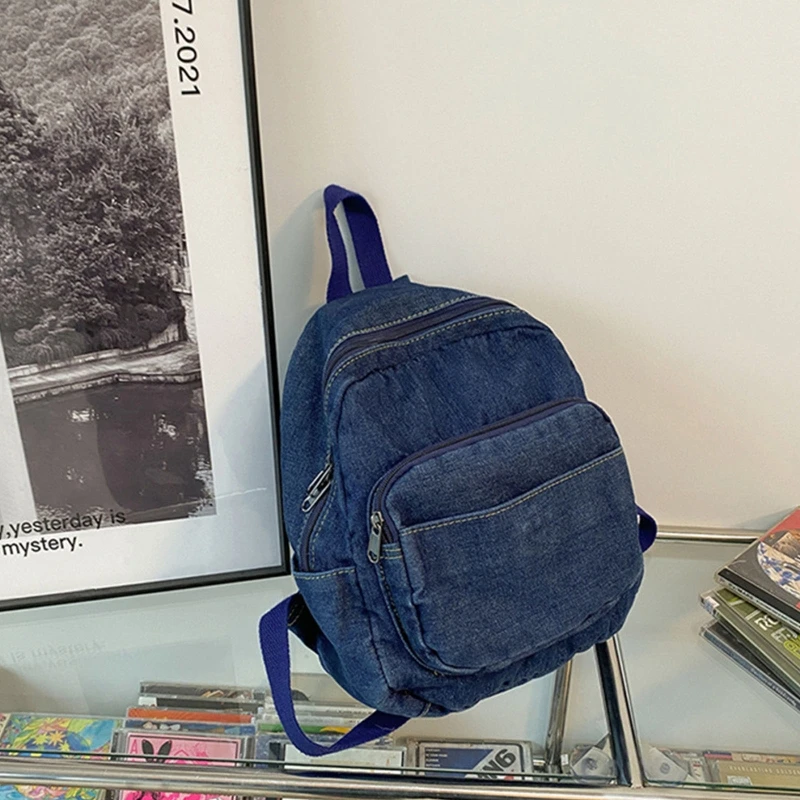 

2022 Women Backpack Vintage Denim Zipper Small School Bookbag Retro Casual Daypack Rucksack Shoulder Bag for Teenager Girls