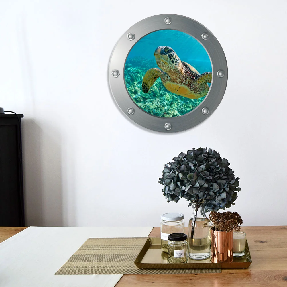 

Wall Stickers Decals Ocean Sea 3D Sticker Decal Animal Life Decoration World Porthole Bedroom Turtle Decor Dolphin Peel