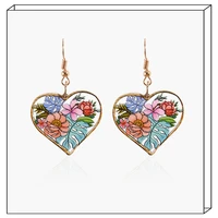 hollow alloy earrings color painting flower retro wooden love peach heart earrings for europe and america