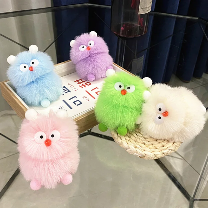 Kawaii Mini Elf Monster Plush Keychain Ladies Bag Ornament Cartoon Rabbit Fur Big Eyes Doll Pendant Keyring For Children Gifts