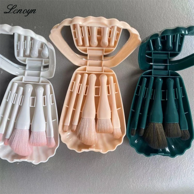 

Lenoyn New Travel Outfit Makeup Brush Shell Mirror Box Five Piece Beauty Brush Powder Brush Eye Shadow Brush Set Makeup Tools
