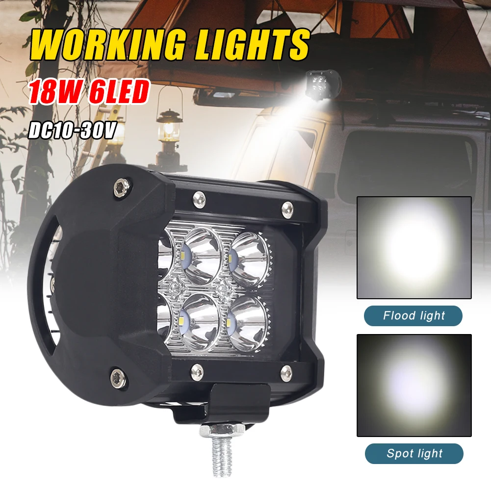 

2PCS 18W 6LED Car LED Work Light DC10-30V Off-Road Driving Light Double Row Flood Spot Light Bar for Car Motorcycle ATV Truck