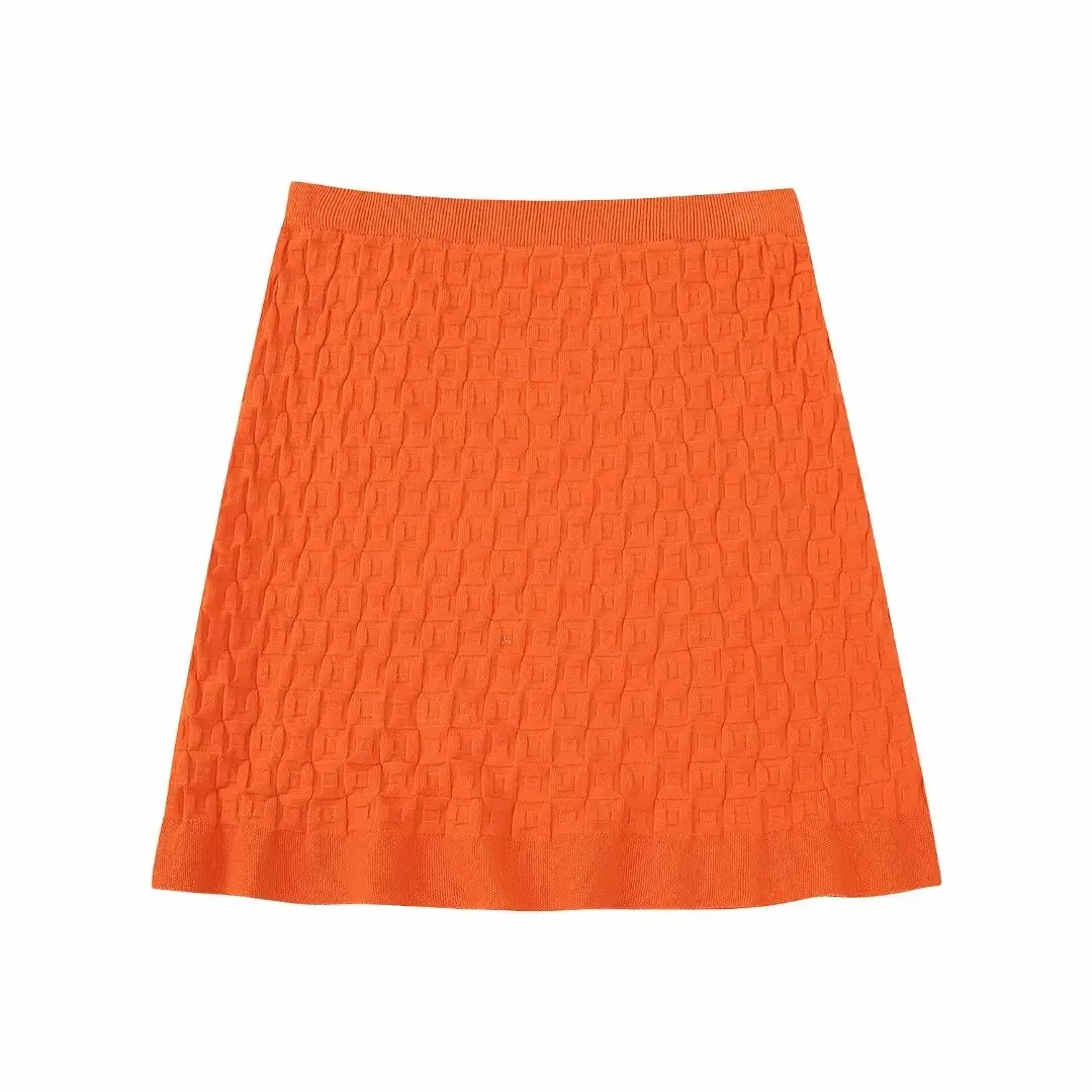

Women 2023 New Chic Fashion Summer Textured Knitted Half Mini Skirt Vintage High Waist Female Skirts Mujer