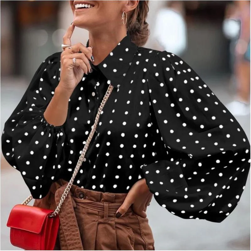 

Элегантная женская блузка в горошек, новинка, модное офисное платье большого размера с длинным рукавом, Рубашки, Топы, осенняя винтажная Сво...
