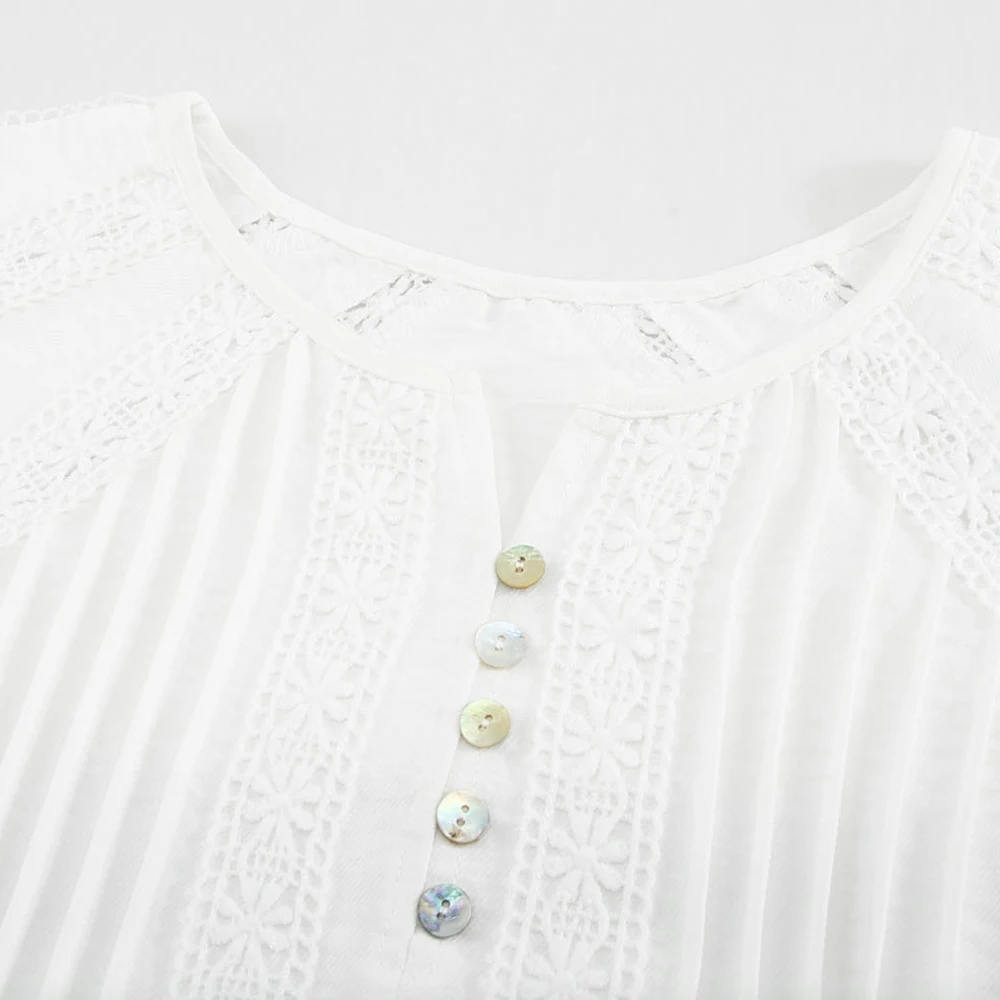 Женская кружевная рубашка с коротким рукавом и V-образным вырезом | одежда