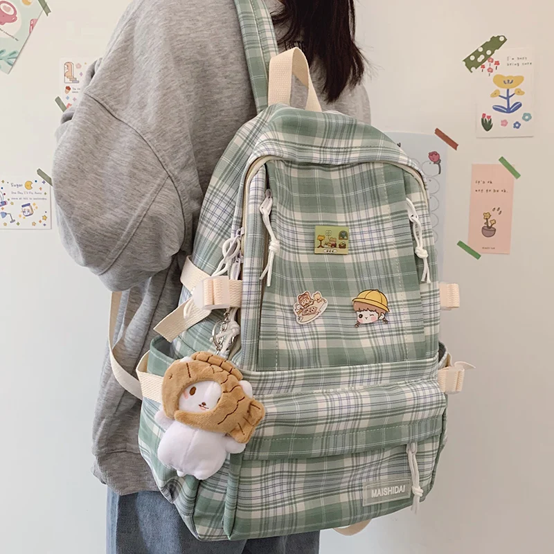 

Japanese Harajuku Plaid Backpack for Teenagers Girl Fashion Large Capacity College Bookbag Kawaii Student School Bag Jk