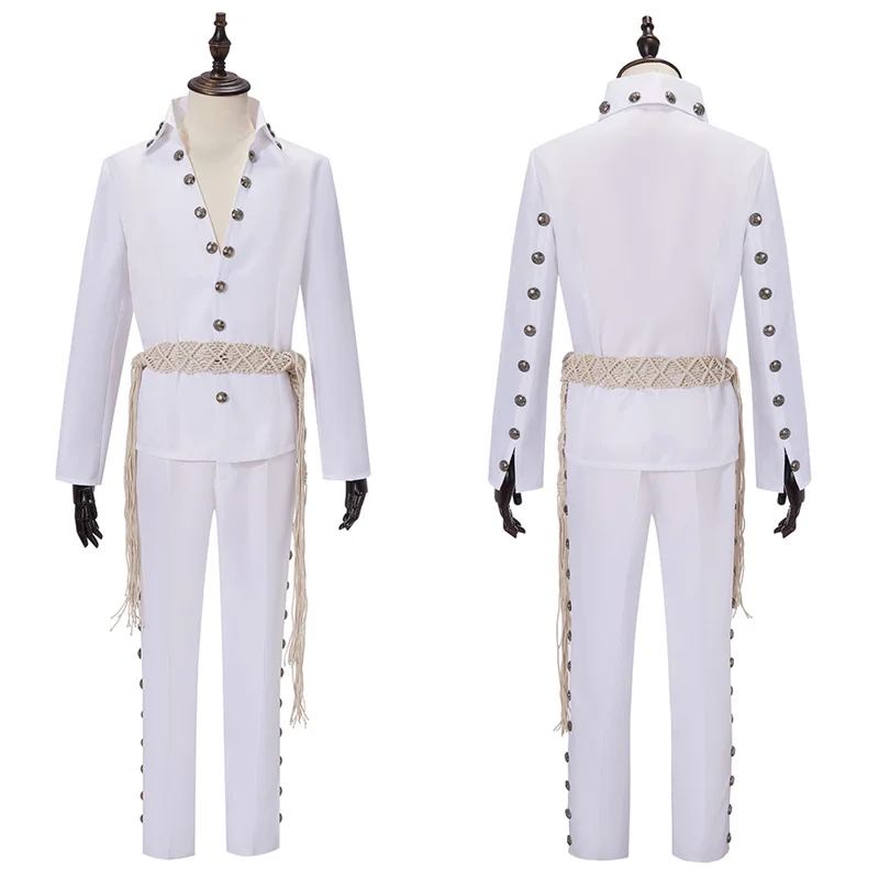 Movie The Musical Rock Elvis Cosplay Costume for Men Adult Stage Uniform Sexy Veck Top Pants with Sashes Halloween Christmas