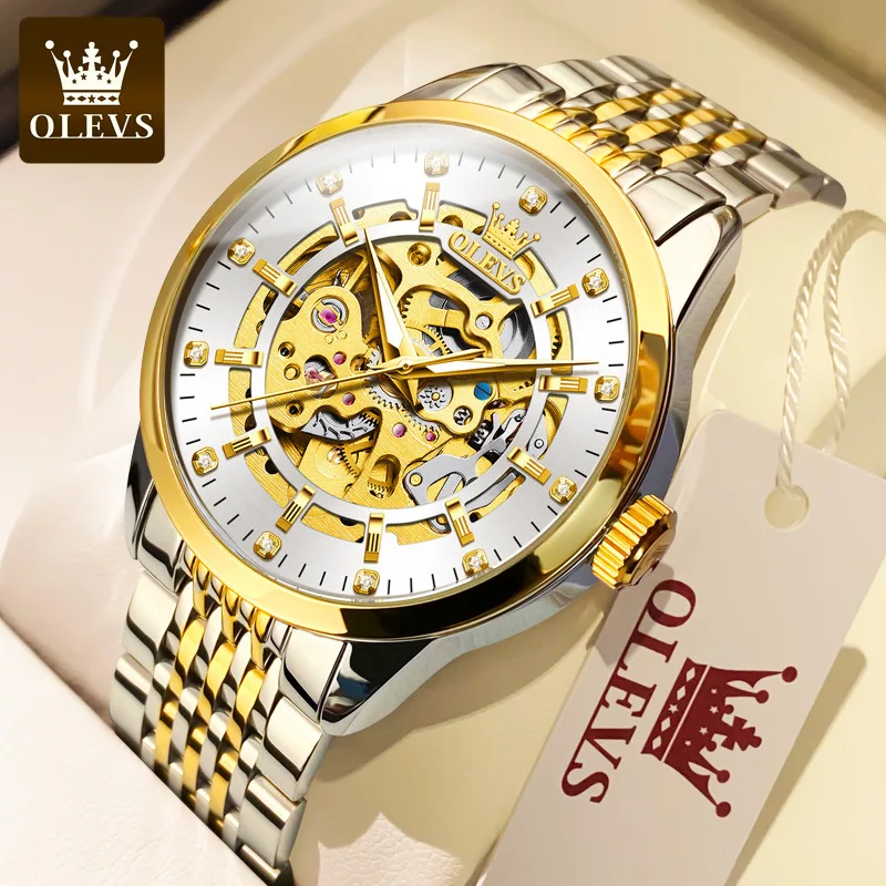 Мужские Водонепроницаемые механические часы-скелетоны из нержавеющей стали