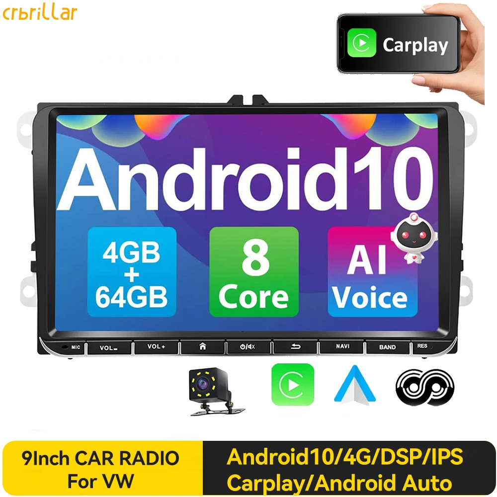 

9"2 Din Android10 Car Multimedia Player 4G GPS Navi Netflix Facebook AndroidAuto For VW Volkswagen Rapid Octavia Stereo Radio