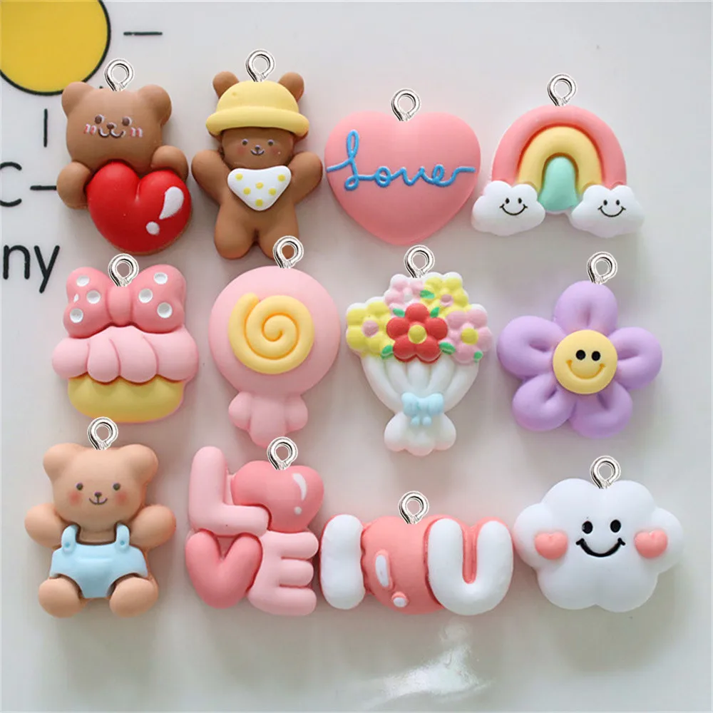 

10Pcs Lovely Cartoon Resin Charms Jewelry Making Accessories Necklace Bracelets Earrings DIY Flat Back Cabochon Ornament Pendant