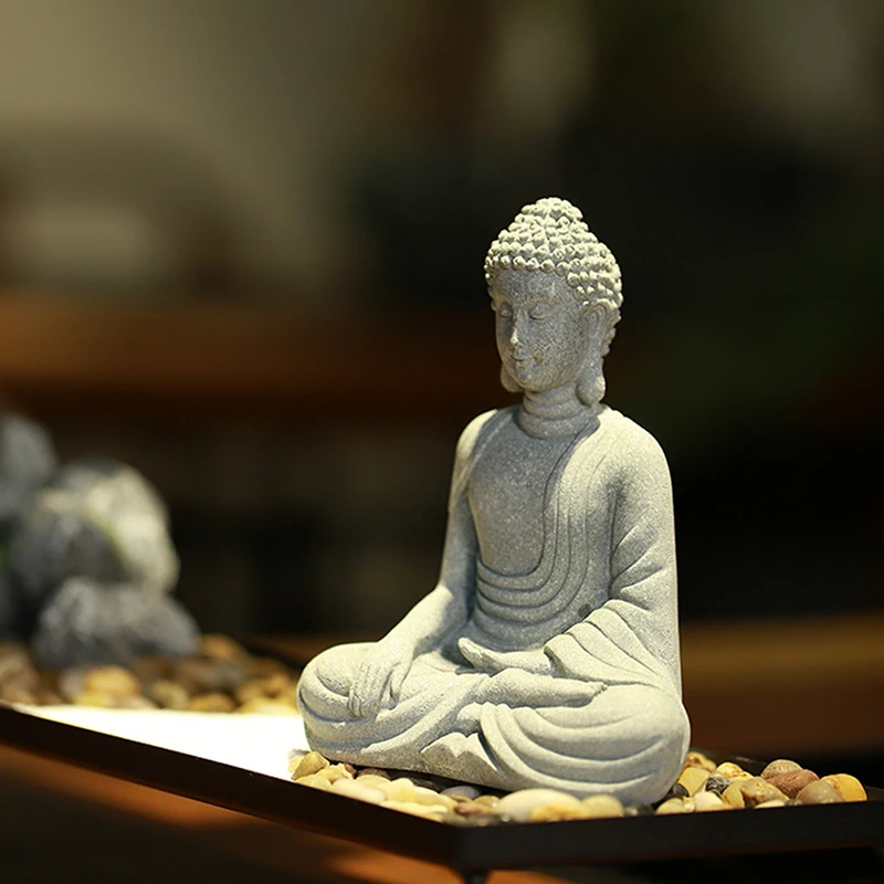 

Sandstone Buddha Statue Ornament Meditating Figurines Miniature Sculpture Decor Home Decoration Handicrafts