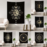 nordic golden moon and sun wall hanging tapestry vintage bohe wall carpet black background cloth bedroom home decor tapestries