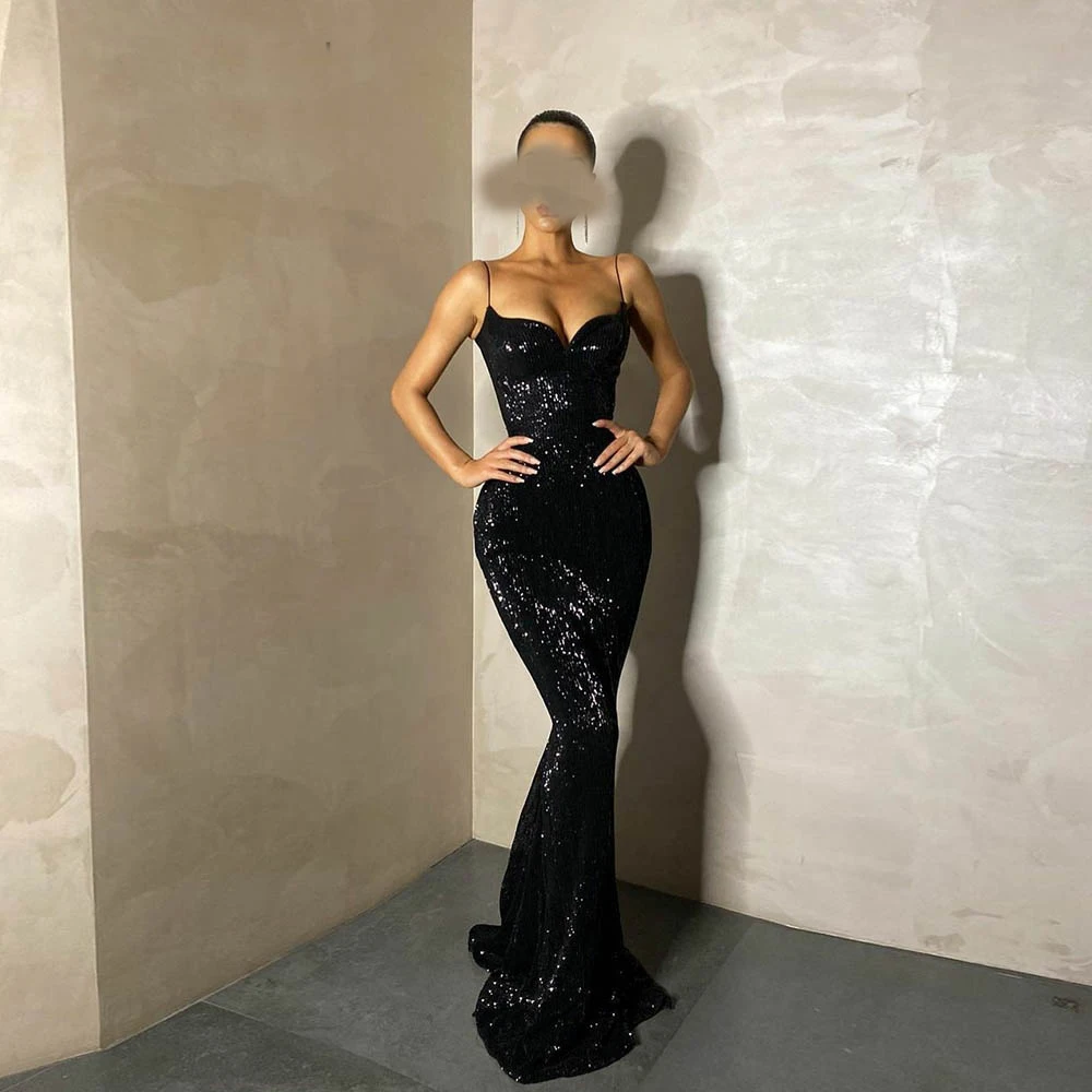 

Sexy Spaghetti Strap Mermaid Prom Night Dress Shining Sequins Lace Evening Dresses Luxury Dress