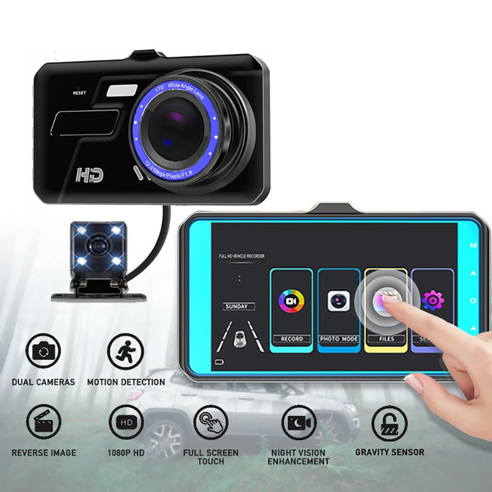 

Car DVR 4.0" Full HD 1080P Rear View Dash Cam Vehicle Video Recorder Car Dash Camera Auto Parking Monitor Night Vision G-sensor
