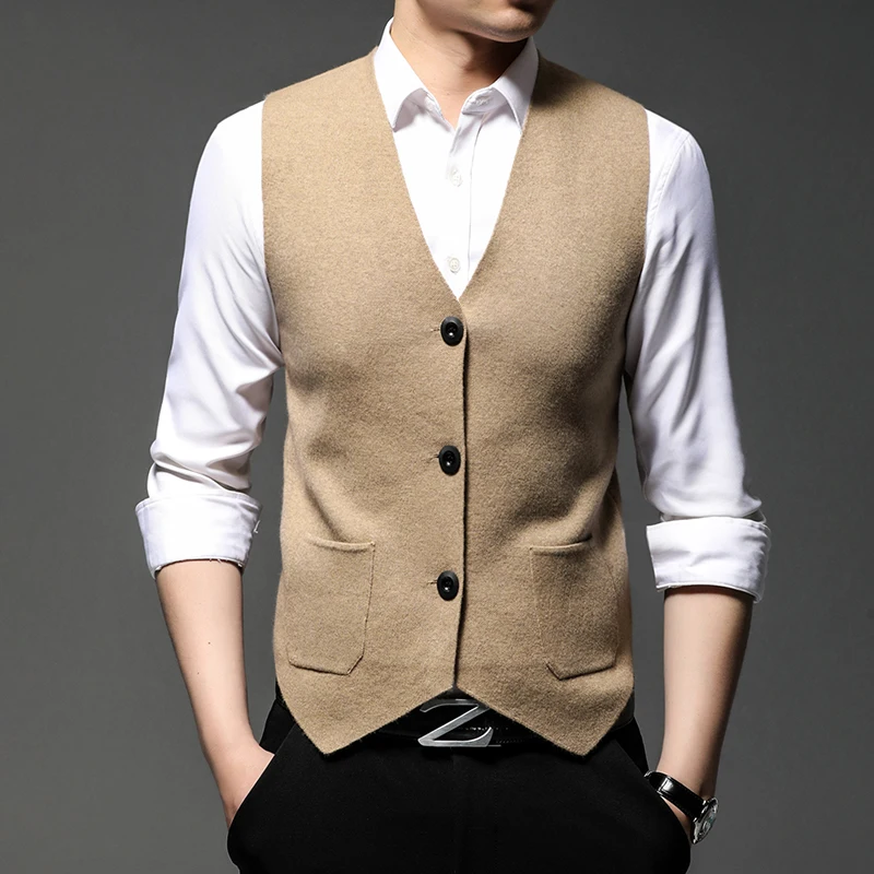 2022 Men Sleeveless Sweater Vest Slim Men Knitted Cardigan Vests Bussiness Casual Solid Color Male Waistcoat Wool Clothing 3XL