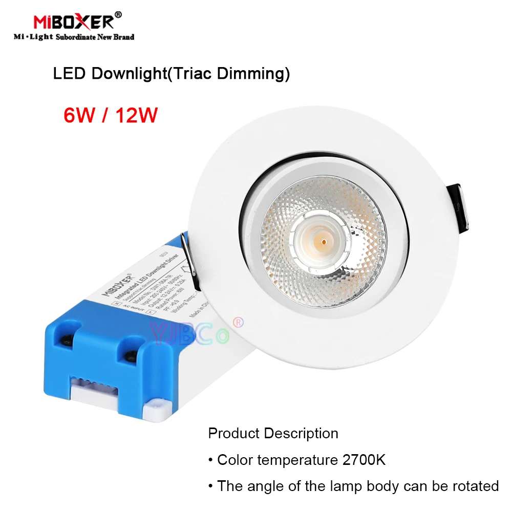 

MiBoxer 6W 12W WW Triac Dimming LED Downlight Warm White indoor Light 220V Rotate angle TRI-C1 AC Triac RF+Push Dimmer Control