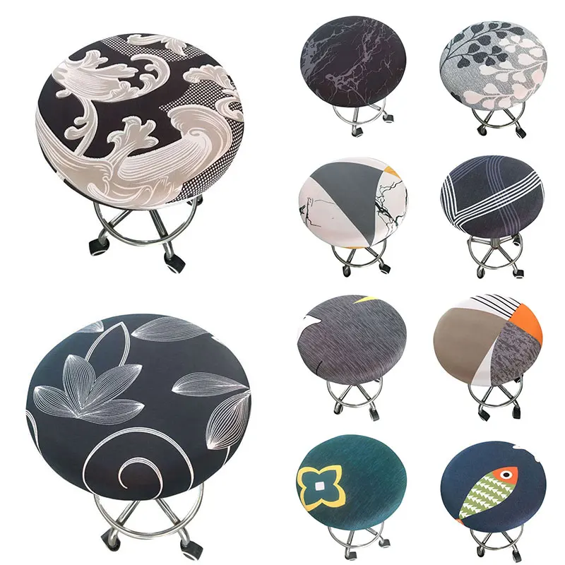 

1 Pc Round Chair Cover New Year Bar Stool Cover Elastic Seat Cover Home Decor Chair Bar Stool Floral Printed Chair Slipcover 