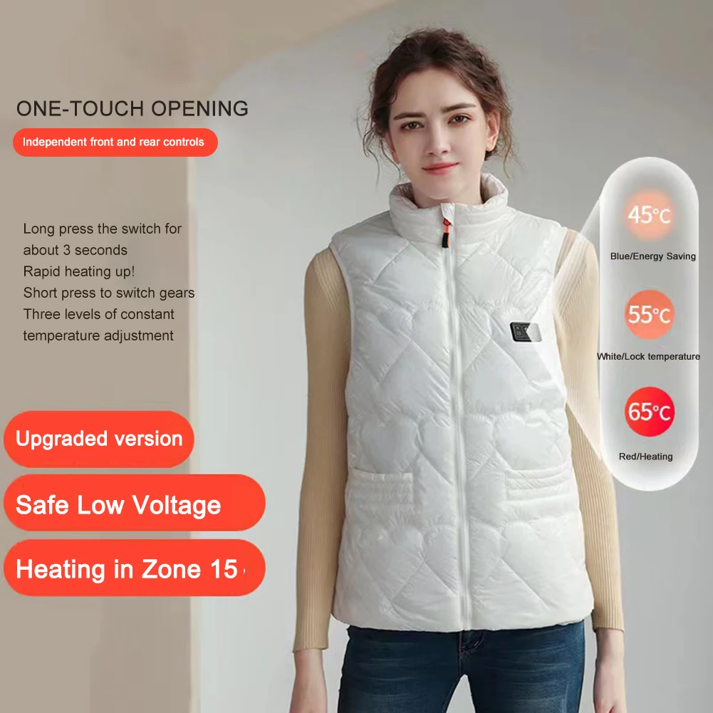 

Unisex Electric Heated Vest USB Charging 15 Areas Heated Electric Heating Gilet 3 Temperature Mode Smart Heating Vest for Winter