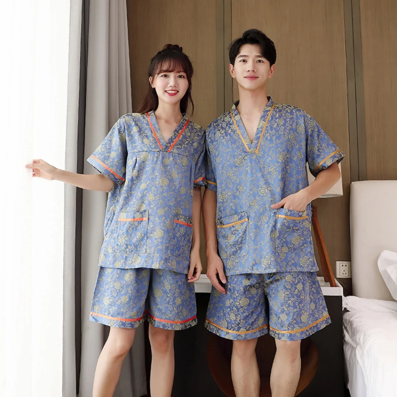 

AIIOU Japanese Style Pajamas Suit Men's Cardigan Women's Kimono Short Sleeve Sauna Bath Wear Harajuku Loose Couples Clothes