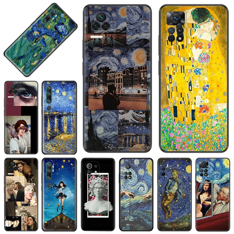 

Silicone Black Phone Cases For Xiaomi 13 Pro 12x 12s Ultra 12t a2 Lite cc9 cc9e Redmi 12C K50 k60 Van Gogh Starry Night Cover