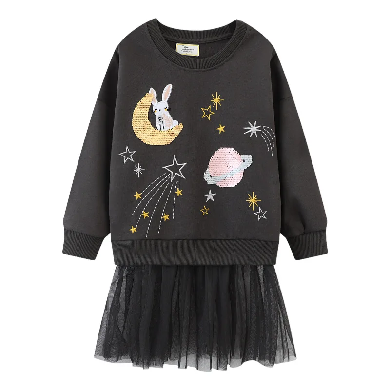 Платья для девочек с длинным рукавом луна кролик звезды