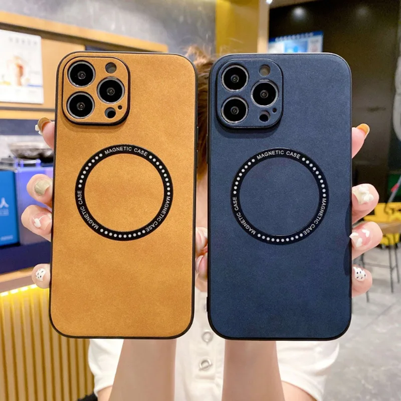 

The New Business Phone Case Is Suitable for iphohe14 Magnetic Lamb Leather Xsmax Vintage Leather Grain 13promax 11pro Protection