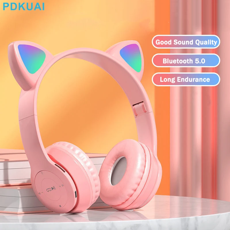 

Cat Ear Headphones Kids Wireless Bluetooth Earphones Game Music Stereo Foldable Helmets Gaming Over-ear Headsets for Android ios