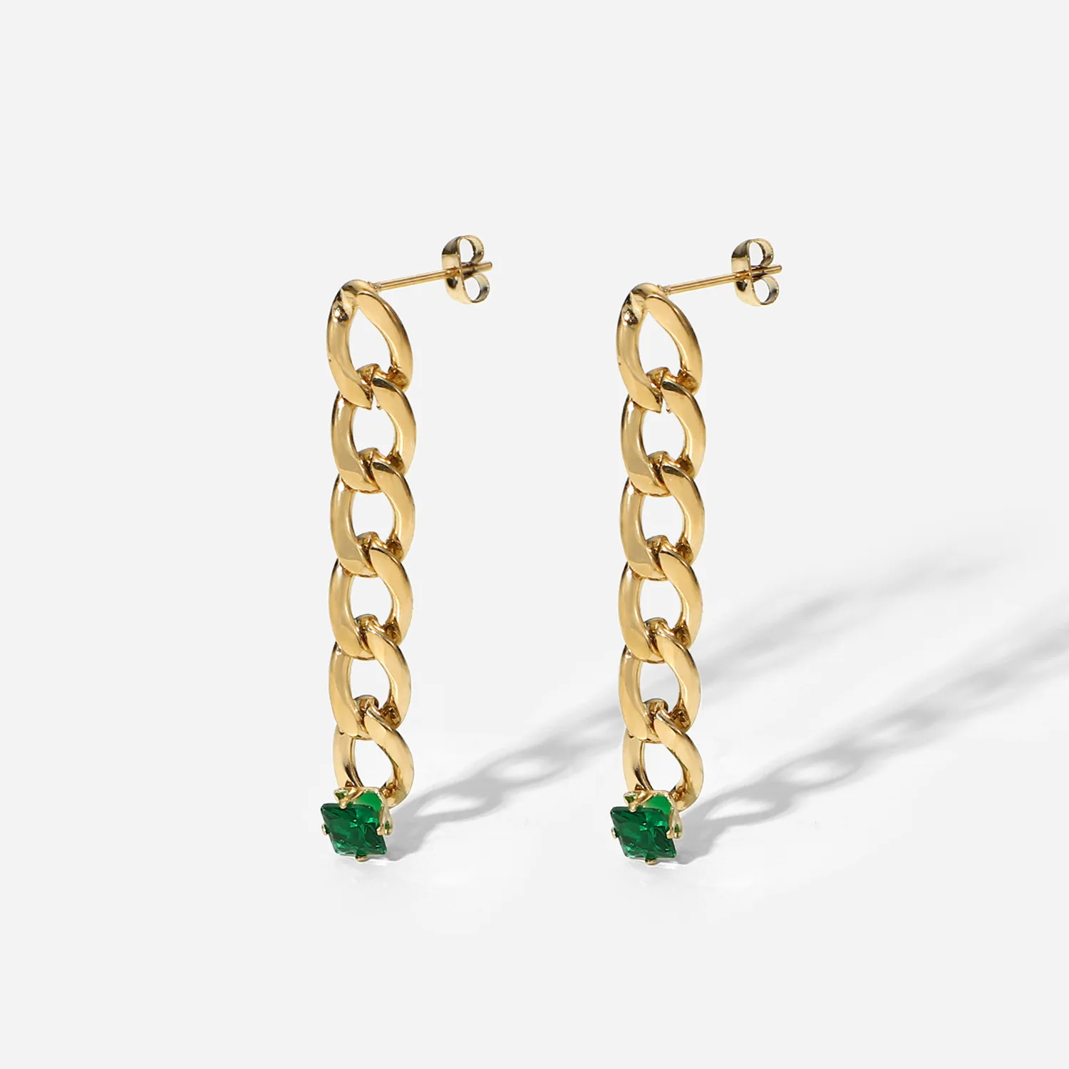 

Minar Hip Hop Rock Chunky Cuban Chain Stainless Steel Earrings for Women Spark CZ Cubic Zirconia Long Drop Earrings Oorbellen