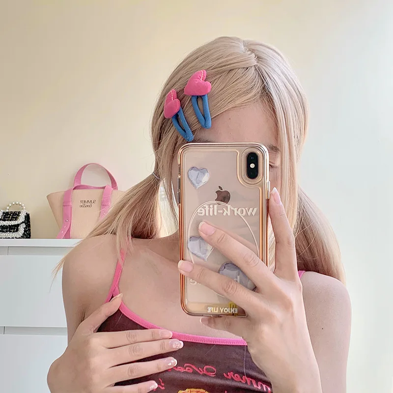 

2pcs/set Summer New Colorful Love Heart Hairpin Korean Cute Sweet Sponge Bang Snap Clips Charm Hair Accessories Women Headdress