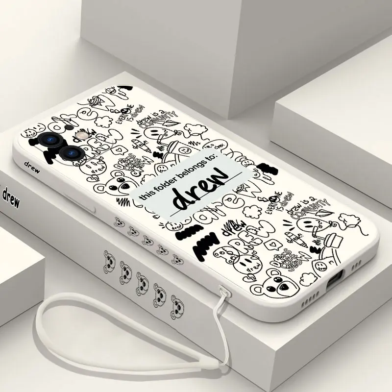 

Cartoon D-drews Letter Phone Case For iPhone 14 13 12 11 Plus Pro Max Mini X XR XS SE2020 8 7 6 6S Plus Cover with Strap