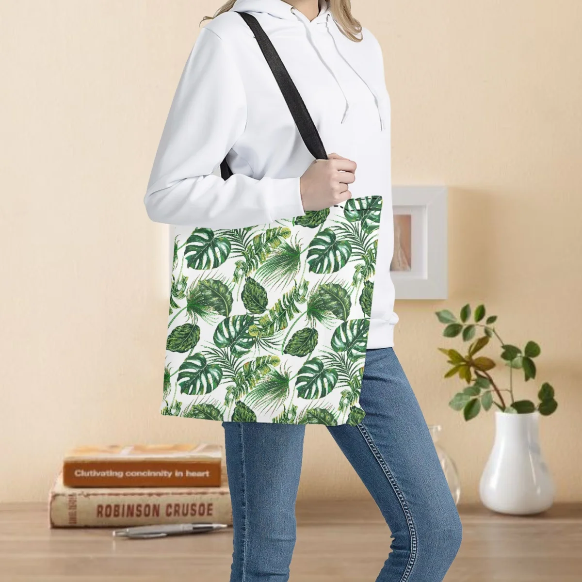 

Сумки-тоуты, большие женские сумки, тропический рисунок монстеры, вместительная Складная разноцветная сумка для книг для девочек 2023