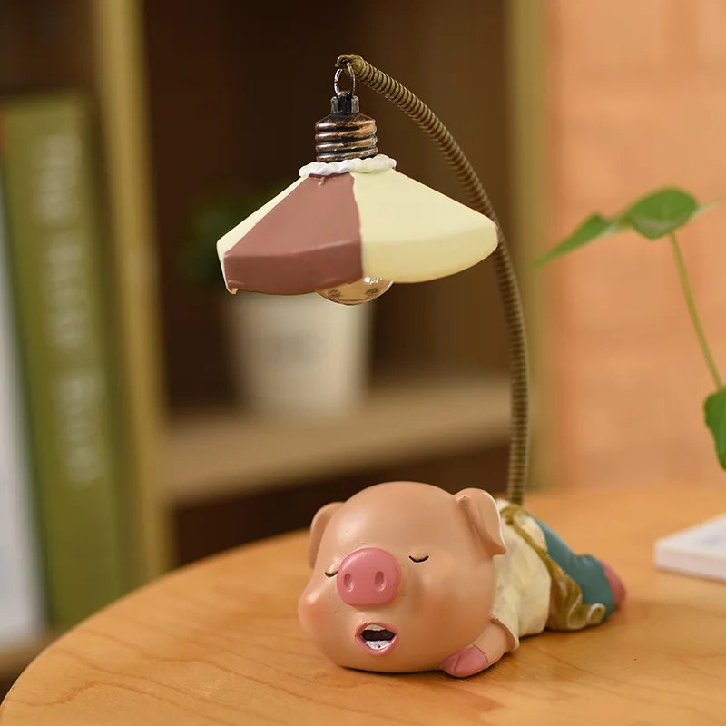 Cartoon Resin Pig Night Light Baby Nursery Lamp Bedside Animal Led Stand Table Lamps Kids Holiday Gifts Birthday Christmas Decor