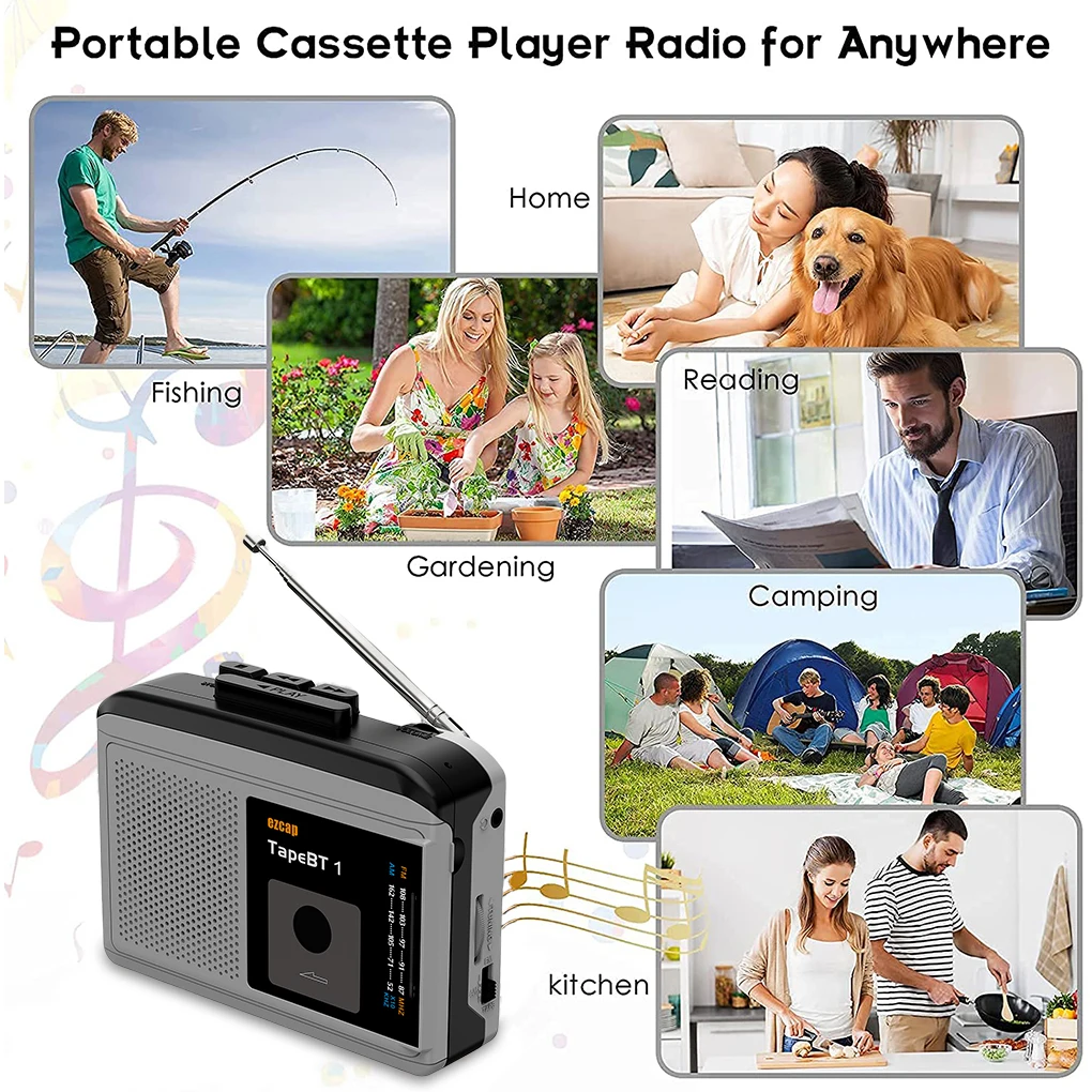 

Ezcap233 Portable Retro Style Tape Player Traveling Radio Built-in Speaker Button Operation Music Playing Device