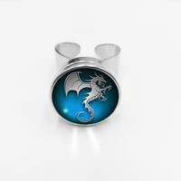 initial hot dragon flying seahorse pattern glass cabo button ring for men and women open ring