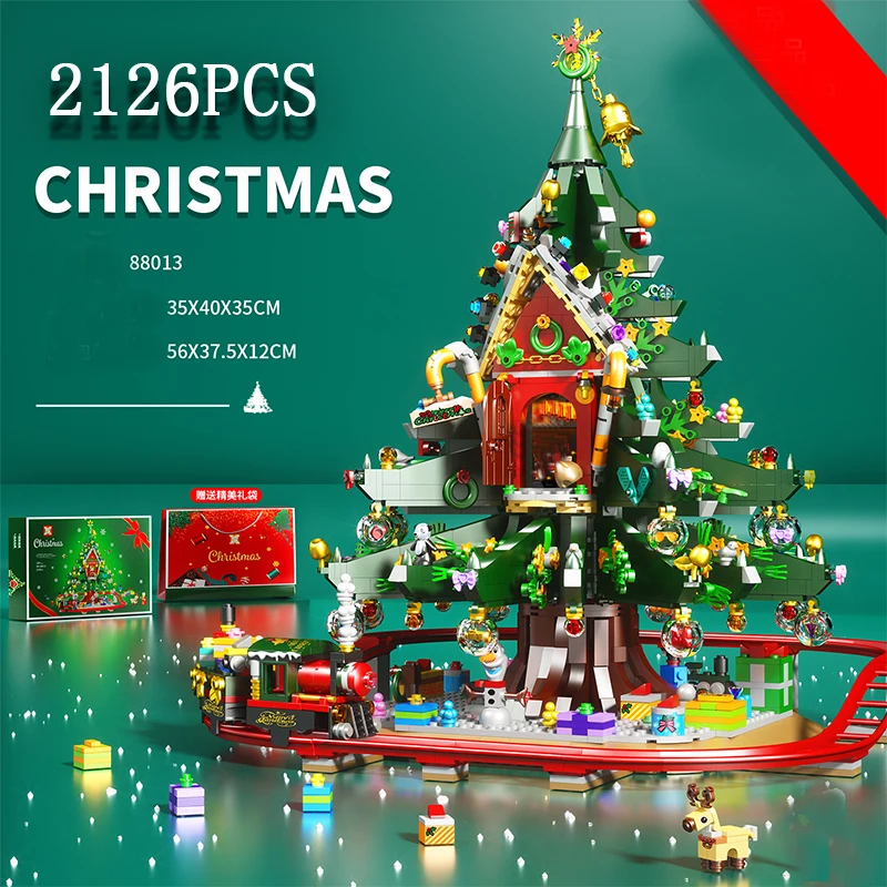 

Ideas Christmas Tree Reindeer Gingerbread House Model Set Building Brick City Winter Village Train Santa Claus Elk New Year Gift
