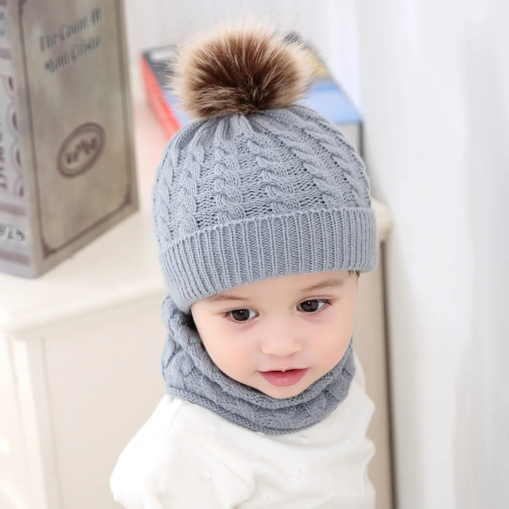 

Baby Hats Scarf One-Piece Acrylic Solid Color Knitting For Newborn Baby Bonnet Baby Girls Baby Boys Autumn Winter Warm Baby Hats