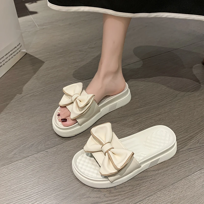 Women's Shoes 2023 Slingbacks Women's Slippers Summer Fashion Solid Color Round Toe Peep Toe Butterfly-knot Women's Slippers