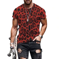 mens leopard 3d printing t shirt street fashion round neck unisex top summer lightweight breathable mens pullover shirt