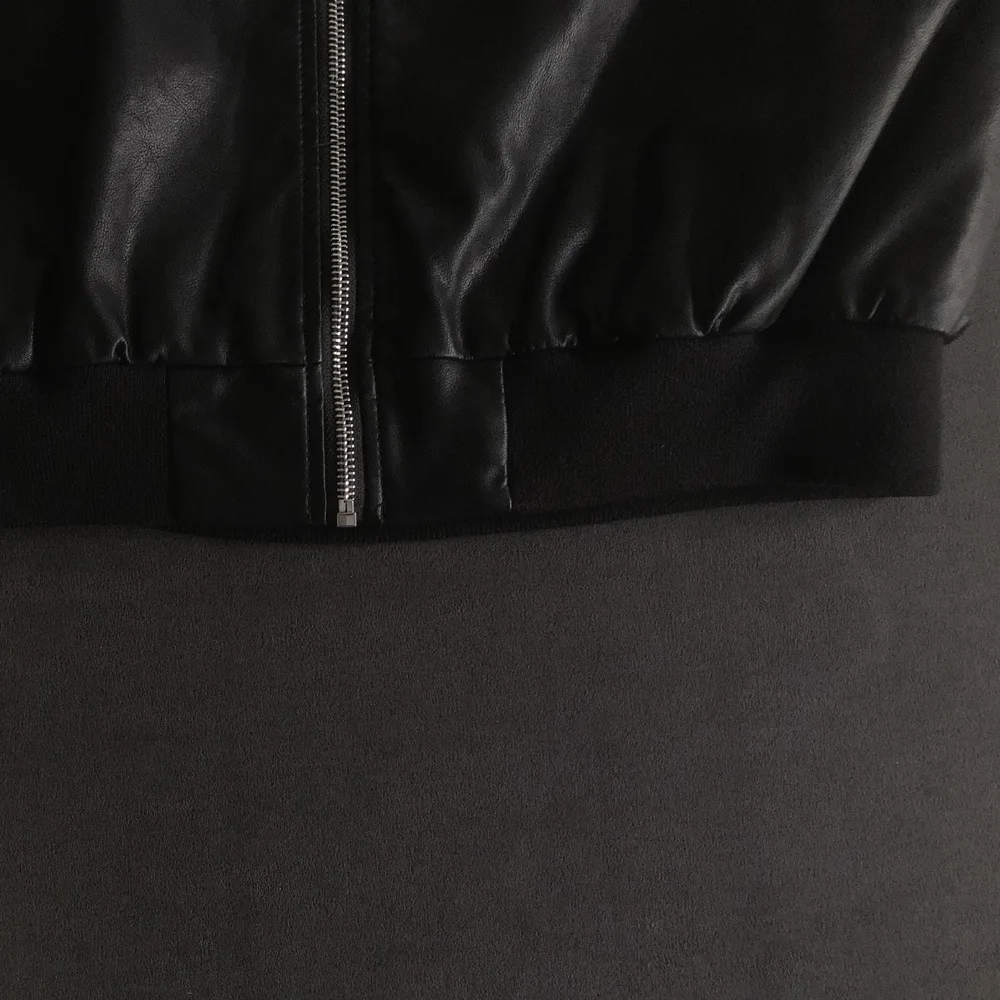 Threaded baseball suit leather bottom hem closed leather jacket spring and autumn short style motorcycle coat