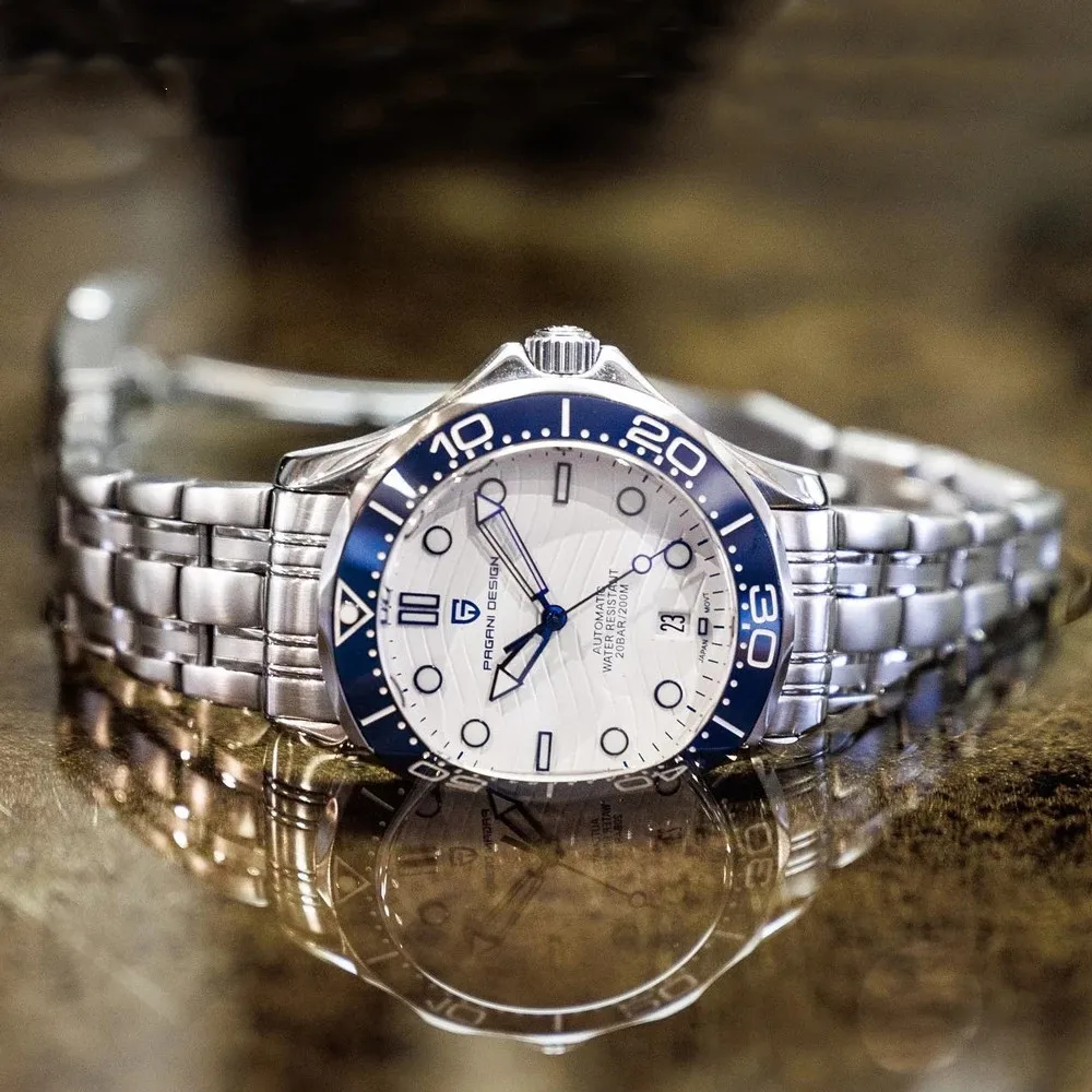 

PAGANI DESIGN мужские электронные часы 200 м, водонепроницаемые полностью стальные часы с керамической рамкой, светящиеся мужские часы с сапфировы...