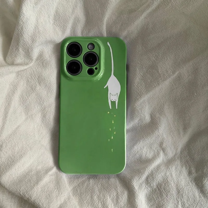 Милый чехол Ins в Корейском стиле с зеленым котом для IPhone 15 14 13 Pro Max задняя крышка