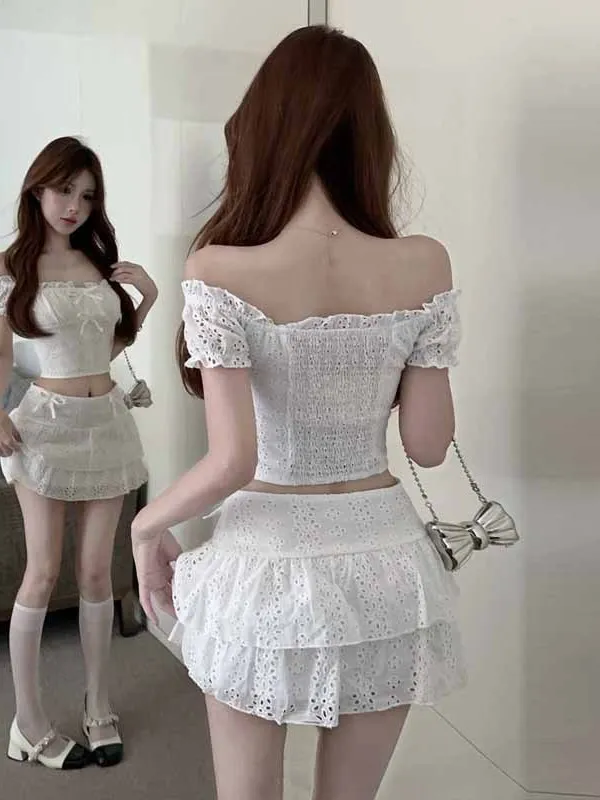 Лето 2024 топ с короткими рукавами и французским милым бантом разрезом на шее +