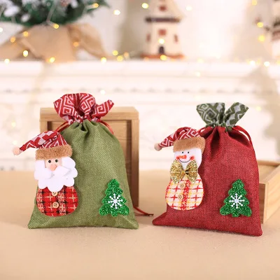 

10pcs Creative Christmas decoration gift bag children's linen beam mouth apple bag candy cookie bag Christmas gift bag