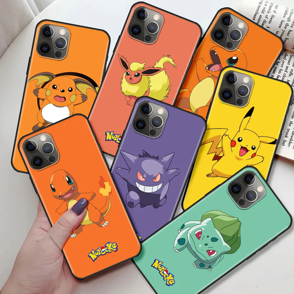 

Cute Duck Bulbasaur Case for Apple iPhone 11 12 13 Pro Max 8 7 Plus XR X Black SmartPhone Funda XS 6 6S 5S SE Bumper Coque
