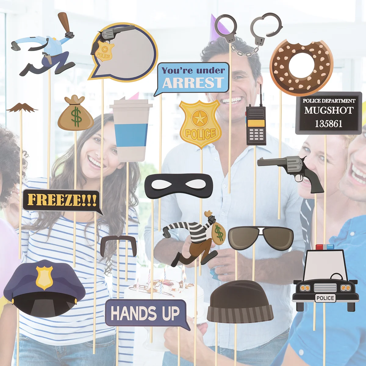 

21 Pcs Birthday Items Police Thief Photo Props Graduation Photo Props Camera Wooden Car