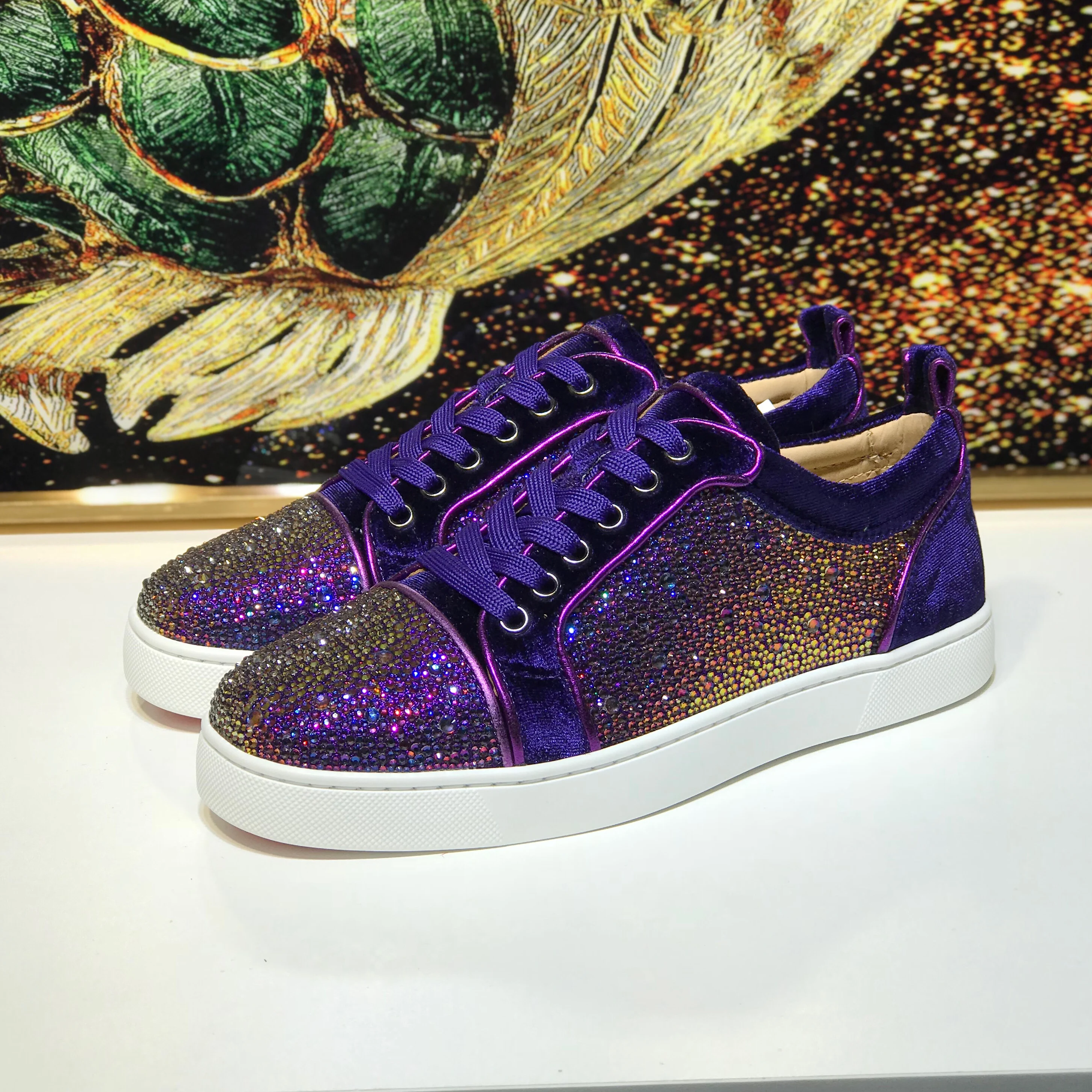 

Luxury flame diamond men's and women's low-top flat shoes casual shoes