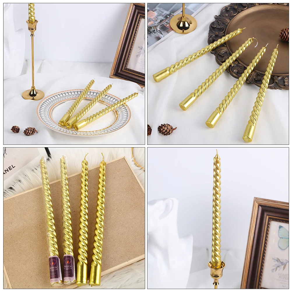 4 Pcs Threaded Color Spiral Tall Taper Party Decor Fireplace Thin Long Pole Tapered Candles